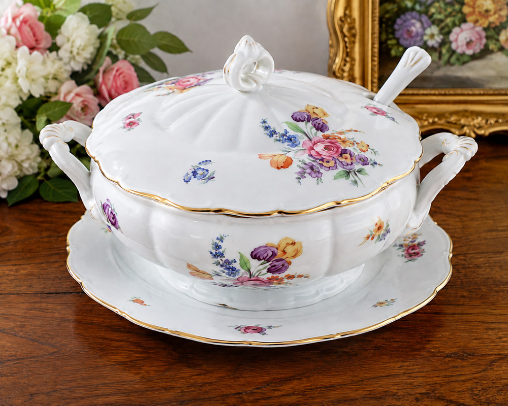 Vintage Fine Bohemian Czechoslovakia European Garden Tureen 4 pc set